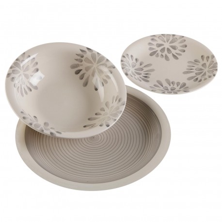 VAJILLA 18 PIEZAS AGATHA GRIS
