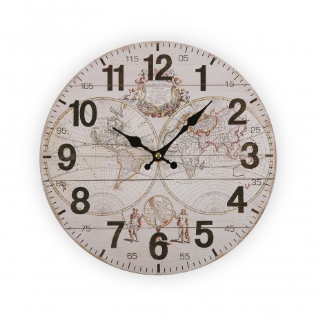 RELOJ MADERA WORLD 28CM