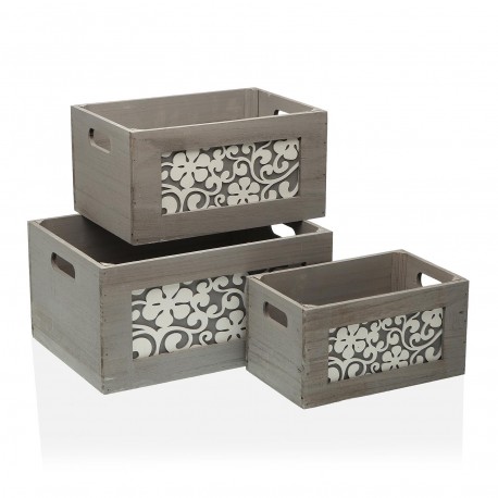 SET DE 3 CAJAS DE MADERA GRIS