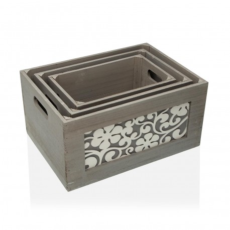 SET DE 3 CAJAS DE MADERA GRIS