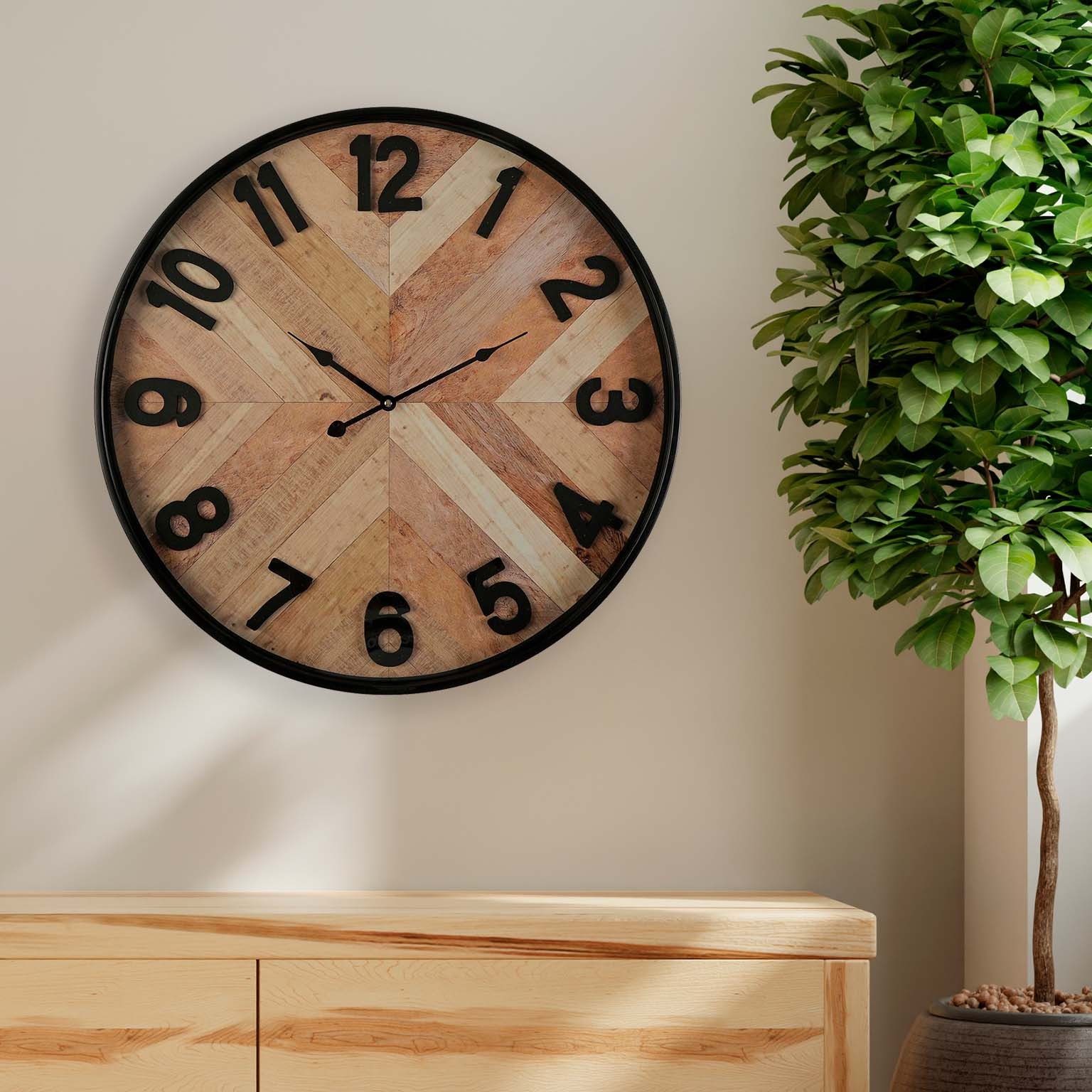 Reloj pared madera con forma 60 cm - Iluminación Decoración Aranjuez