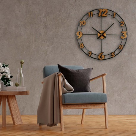 RELOJ PARED METAL Y MADERA 60C