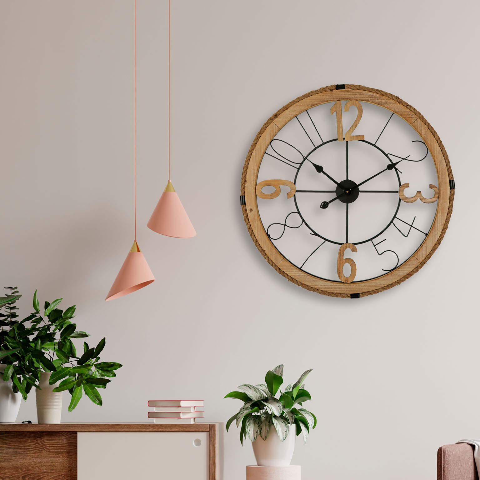 RELOJ PARED MADERA/CUERDA 70CM