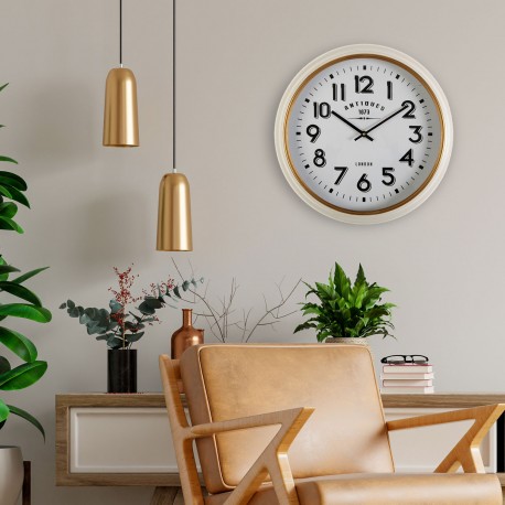 RELOJ PARED METAL BLANCO DORA