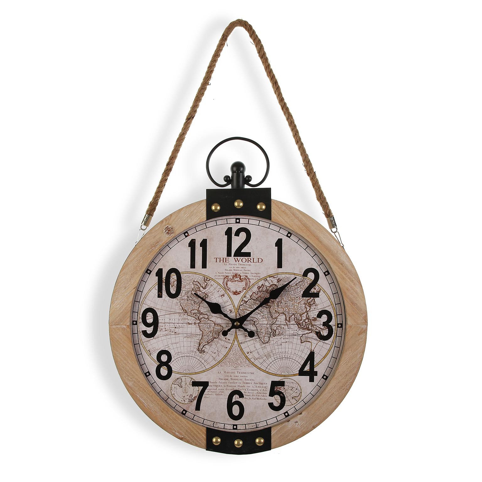 Reloj pared madera Mapamundi (Diametro 70cm)