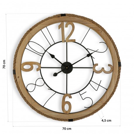 RELOJ PARED MADERA/CUERDA 70CM