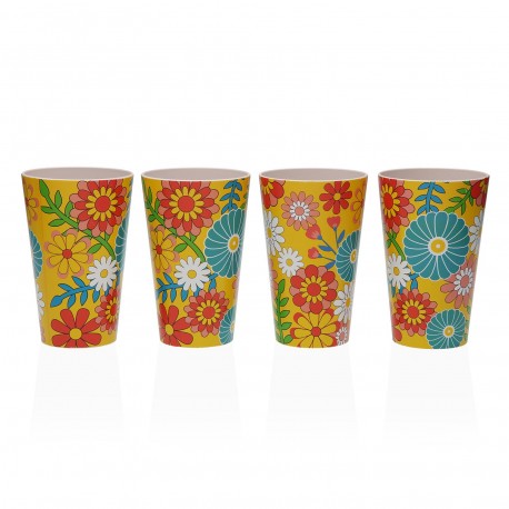 SET 4 VASOS AMARILLOS FLORES