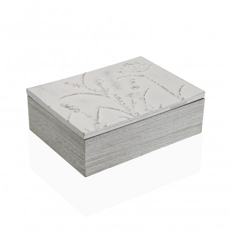 CAJA DE TE BLANCA CON DETALLE DE FLORES TALLADAS