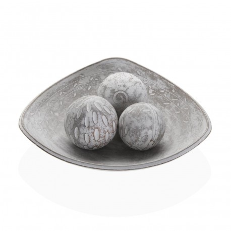 CENTRO DE MESA BLANCO CON TRES BOLAS DECORATIVAS