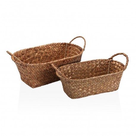 SET DE 2 CESTAS REDONDAS CON ASAS MARRONES