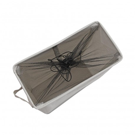 CESTO DE ROPA BEIGE ALARGADO CON CUBIERTA DE MALLA