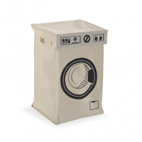 CESTO DE ROPA BEIGE CON DIBUJO DE LAVADORA