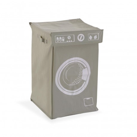 CESTO DE ROPA GRIS CLARO CON DIBUJO DE LAVADORA