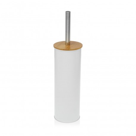 ESCOBILLERO BLANCO CON TAPA DE BAMBU