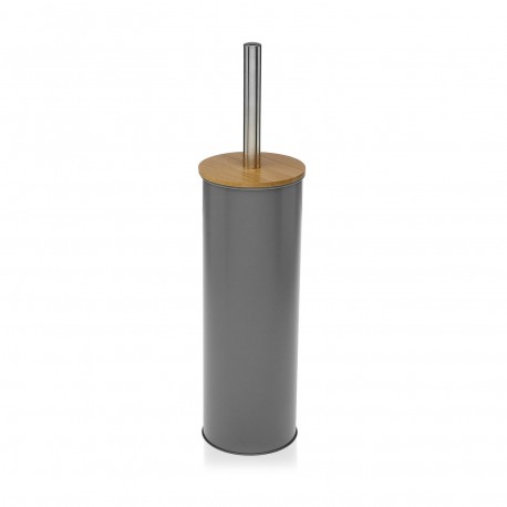 ESCOBILLERO GRIS CON TAPA DE BAMBU