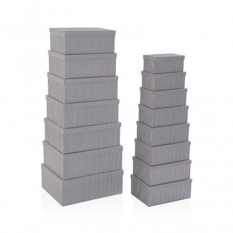 SET 15 CAJAS CARTON RAYAS GRISES