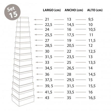 SET 15 CAJAS CARTON RAYAS GRISES