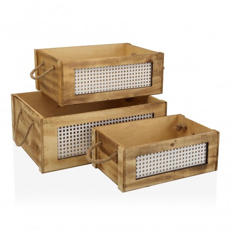 SET DE 3 CAJAS MADERA REJILLA