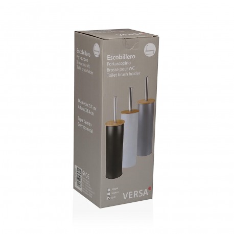 ESCOBILLERO GRIS CON TAPA DE BAMBU