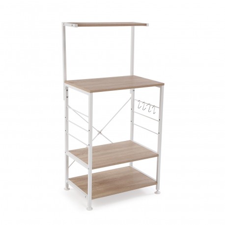 ESTANTERIA MADERA CLARA Y METAL BLANCO