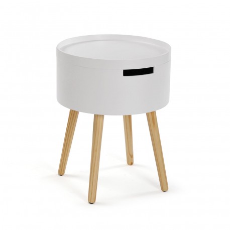 MESA AUXILIAR REDONDA BLANCA CON CAJON