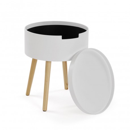 MESA AUXILIAR REDONDA BLANCA CON CAJON