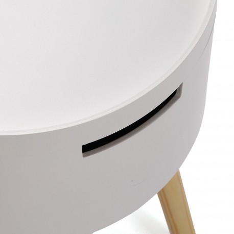MESA AUXILIAR REDONDA BLANCA CON CAJON