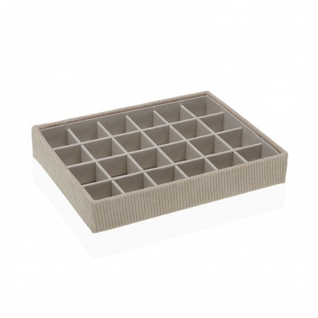 JOYERO DE PANA BEIGE CON 20 COMPARTIMENTOS