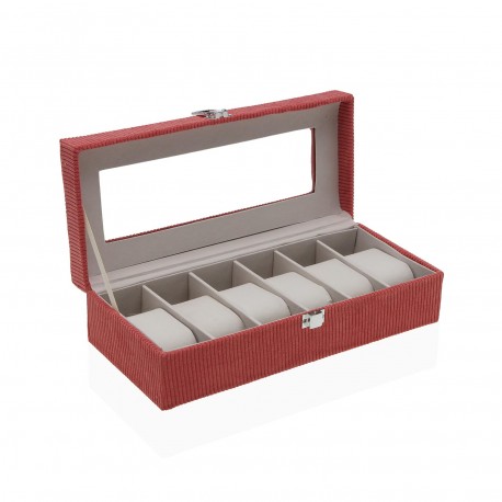 CAJA DE PANA ROJO PARA 6 RELOJES