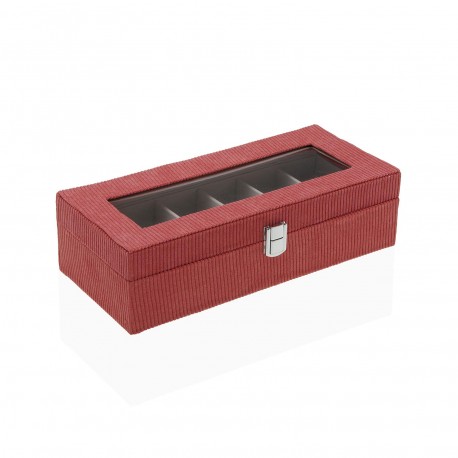 CAJA DE PANA ROJO PARA 6 RELOJES