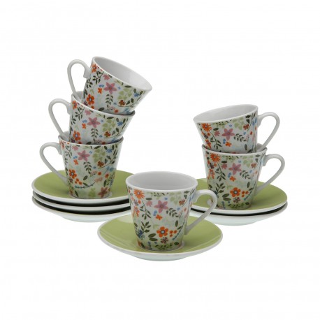 SET 6 TAZAS CAFE CON PLATO FLOWERS