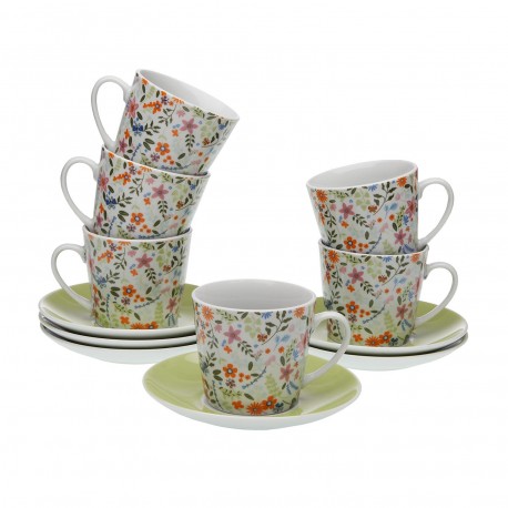 SET 6 TAZAS TE CON PLATO FLOWERS