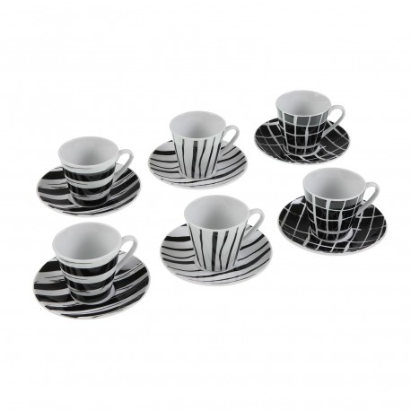 SET 6 TAZAS CAFE CON PLATO  RAYAS NEGRAS