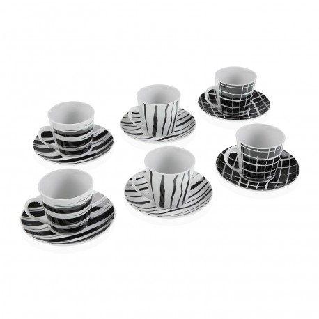 SET 6 TAZAS TE CON PLATO RAYAS NEGRAS