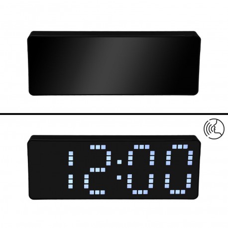 RELOJ DESPERTADOR DIGITAL NEGRO LUZ BLANCA