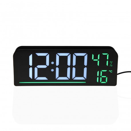 RELOJ DESPERTADOR DIGITAL NEGRO LUZ BLANCA Y VERDE