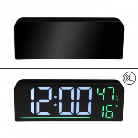 RELOJ DESPERTADOR DIGITAL NEGRO LUZ BLANCA Y VERDE