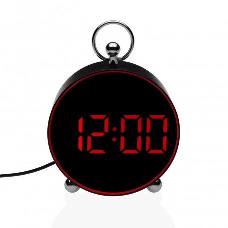 RELOJ DESPERTADOR DIGITAL NEGRO LUZ ROJA