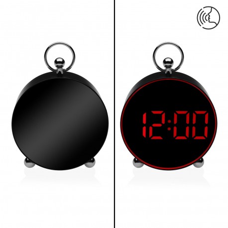RELOJ DESPERTADOR DIGITAL NEGRO LUZ ROJA