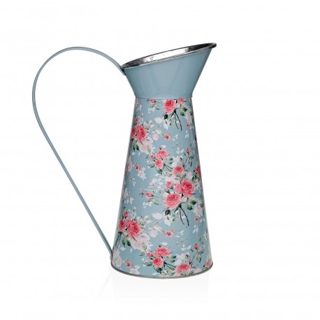 JARRON METALICO AZUL CON FLORES