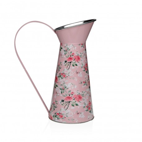 JARRON METALICO ROSA CON FLORES