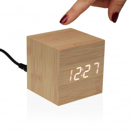 RELOJ CUADRADO MADERA CON LED