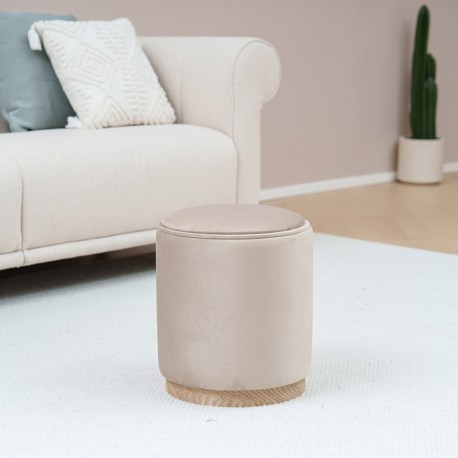 PUFF CON ALMACENAMIENTO Y BANDEJA VELVET BEIGE