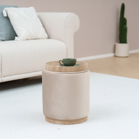 PUFF CON ALMACENAMIENTO Y BANDEJA VELVET BEIGE