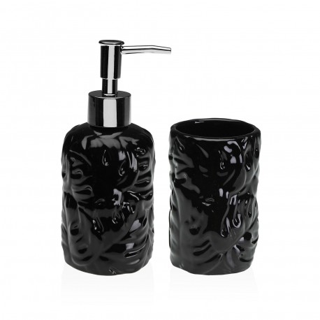 SET BAÑO 2 PCS HOJAS NEGRO