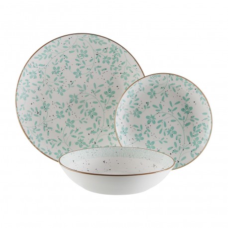 VAJILLA 18 PIEZAS FLORES TURQUESA