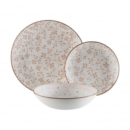 VAJILLA 18 PIEZAS FLORES BEIGE