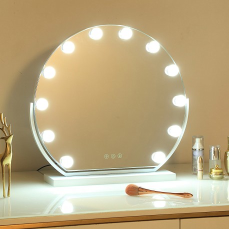 ESPEJO REDONDO CON 12 LUCES LED CON SOPORTE