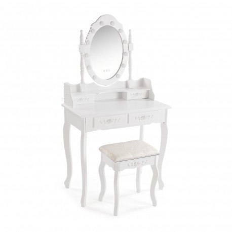 TOCADOR BLANCO CON TABURETE Y LUCES LED CHARM