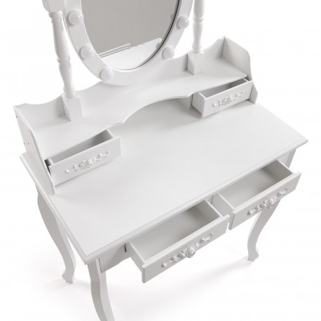 TOCADOR BLANCO CON TABURETE Y LUCES LED CHARM